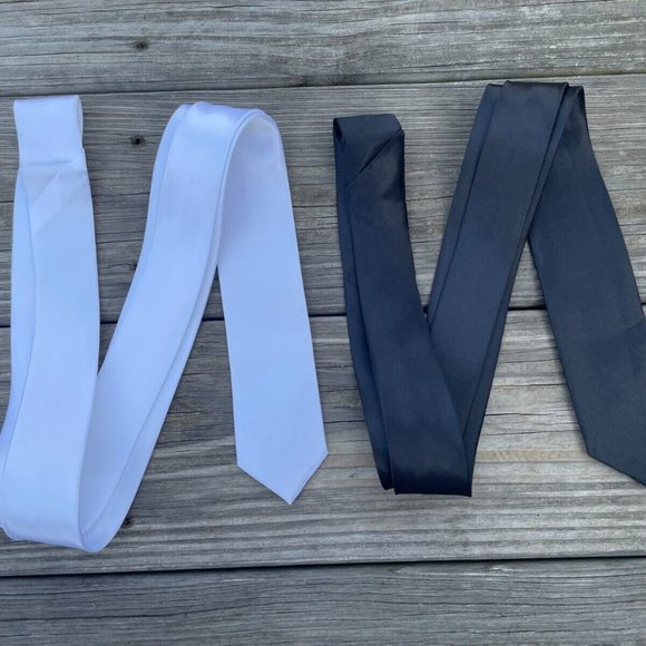 Lot of 2 Ties Black and White Slim Fit Necktie Skinny Fashion Ties - Picture 6 of 11